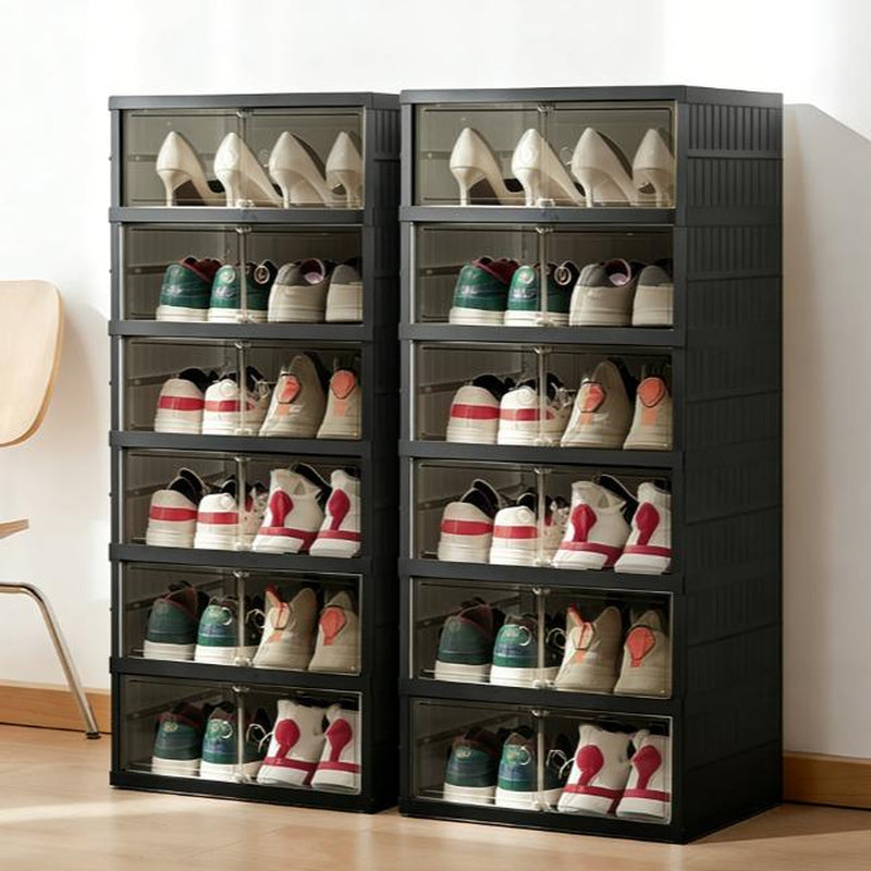 NLDD Extra-Wide & Tall 9-Tier Shoe Cabinet Holds 18 Pairs Clear Doors Wheels for Effortless Storage Stackable Reinforced Frame Ventilation Holes
