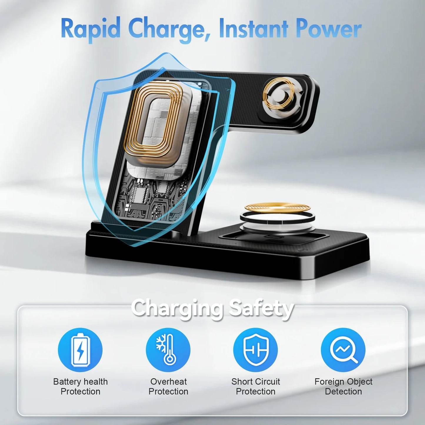 Ultimate Wireless Charging Station - Magnetic Charger for iPhone 17-11, Apple Watch Series 9-3, and AirPods Pro/2/3 - Sleek Black Design, No Adapter Needed!