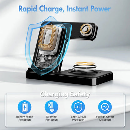 Ultimate Wireless Charging Station - Magnetic Charger for iPhone 17-11, Apple Watch Series 9-3, and AirPods Pro/2/3 - Sleek Black Design, No Adapter Needed!