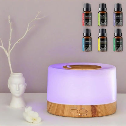 16.91Oz Essential Oil Diffuser, Aromatherapy, Humidifier, Soothing LED Lights, 6 Oils Included