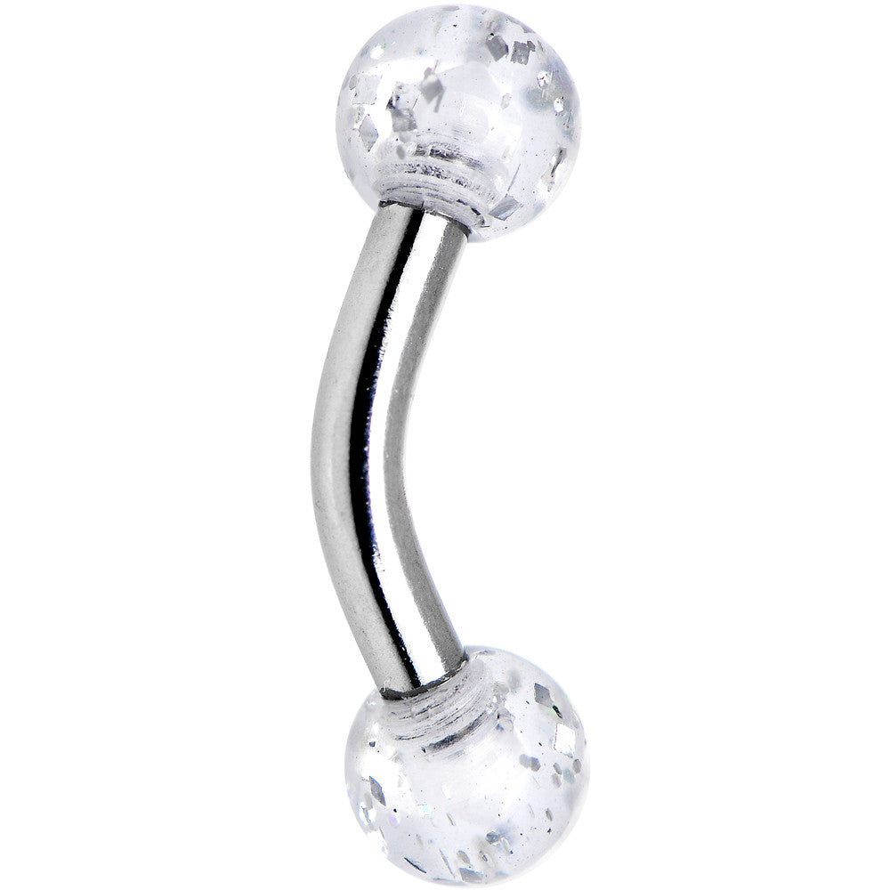 14G 1/4 Acrylic Clear Glitter Cartilage Rook Curved Barbell