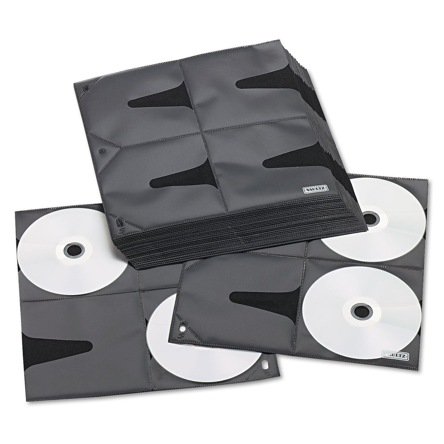 Vaultz Two-Sided CD Refill Pages for Three-Ring Binder, 8 Disc Capacity, Clear/Black, 25/Pack
