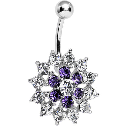 Purple Clear Cubic Zirconia Beauteous Blooming Flower Belly Ring