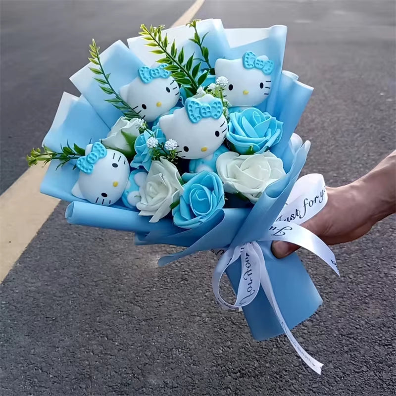 Hello Kitty Cartoon Plush Bouquet Anime Rose Flowers Doll Home Wedding Decoration Christmas Valentine'S Day Gift