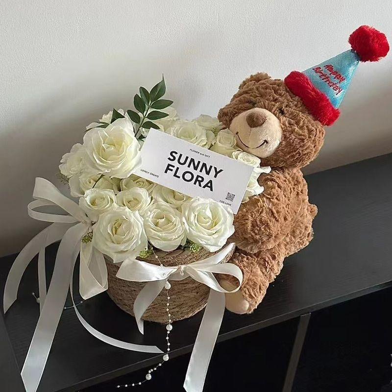 Valentine’S Day Teddy Bear with Eternal Rose Bouquet, Preserved Flower Plush Bear, Romantic Birthday Gift for Her Gift Sets