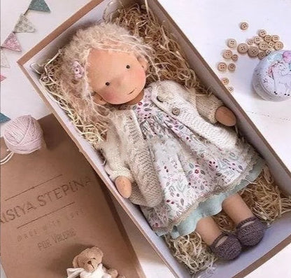 Handmade Plush Doll Golden Curly Girl Finished Product
