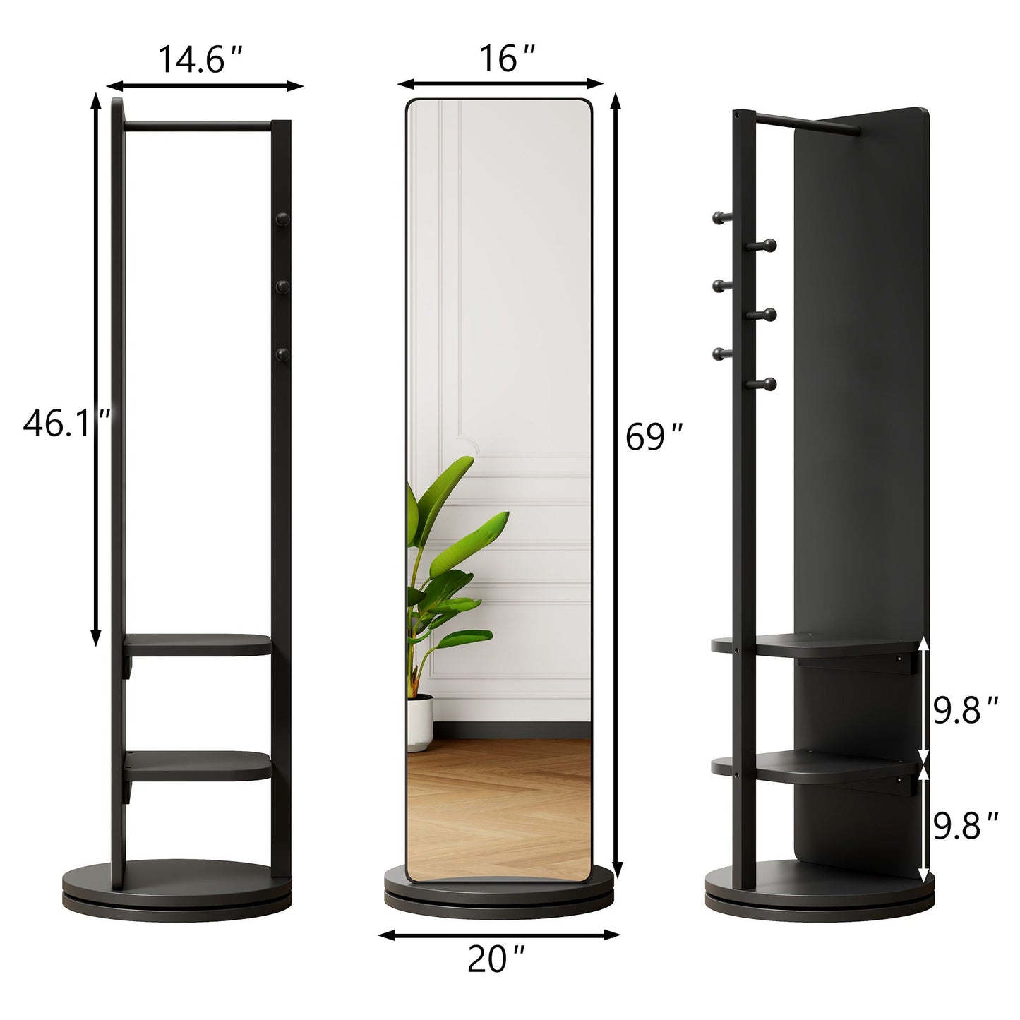 3 In 1 Multifunctional Full Length Clothing Mirror