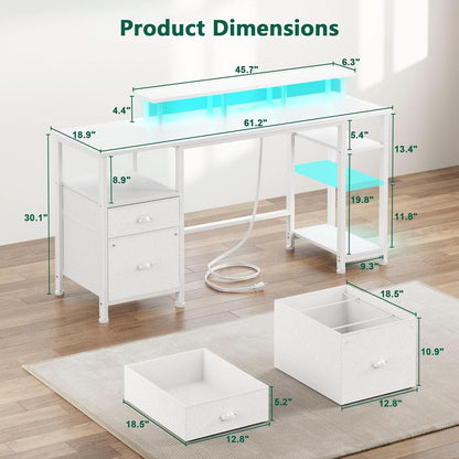 61 Inch Computer Desk With Integrated Power Outlet LED