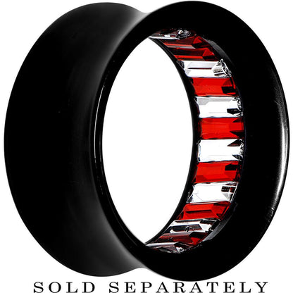 Black Acrylic Red and Clear Gem Inlay Saddle Tunnel Plug 0G to 1 Inch