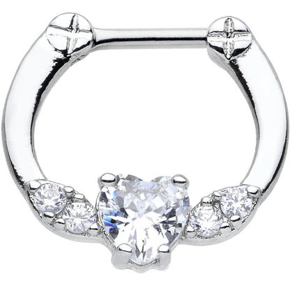 16G Stainless Steel Clear Gem Bright Heart Septum Clicker