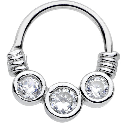 16G Stainless Steel Triple Bezel Clear Circle Septum Clicker