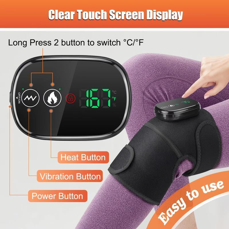Portable 3-In-1 Heated Knee Massager, Shoulder Heating Pads & Elbow Brace with Vibration, Cordless USB Rechargeable Stress Relief Wrap Adjustable Relaxing