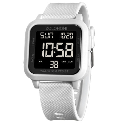 zolohoni Square Mens Digital Watch Big Numbers Dial Large Face Waterproof LED Watches with Alarm Date Stopwatch