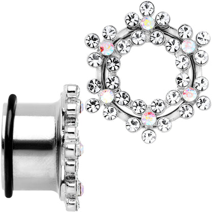 18mm Clear and Aurora Gem Snowflake Steel Tunnel Plug Set