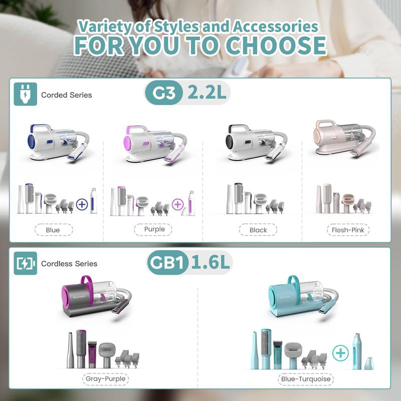 Geoorood Dog Grooming Vacuum All-In-One Kit with 10Kpa Suction, 2.2L Dust Tank, Adjustable Combs, Lightweight Design, Perfect for Gifts & Home Use