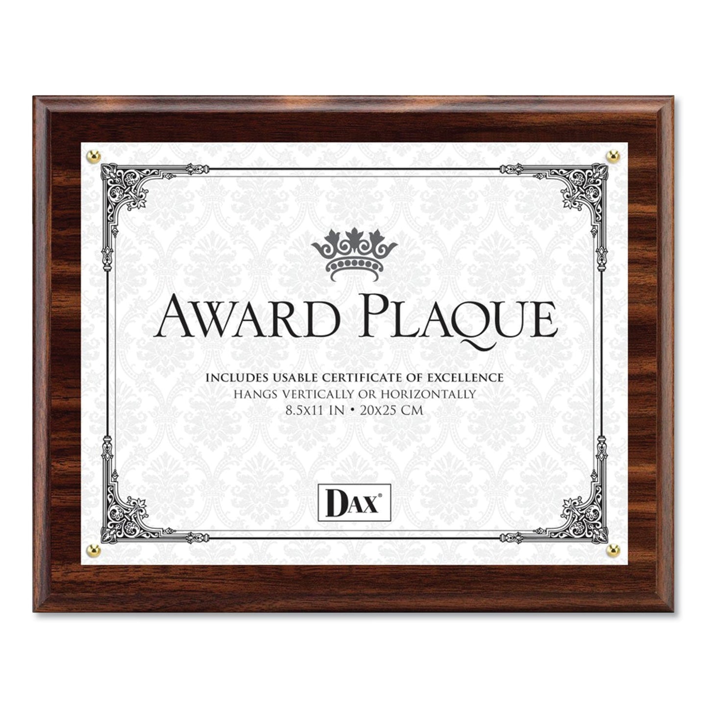 DAX Award Plaque, Wood/Acrylic Frame, Up to 8.5 x 11, Walnut