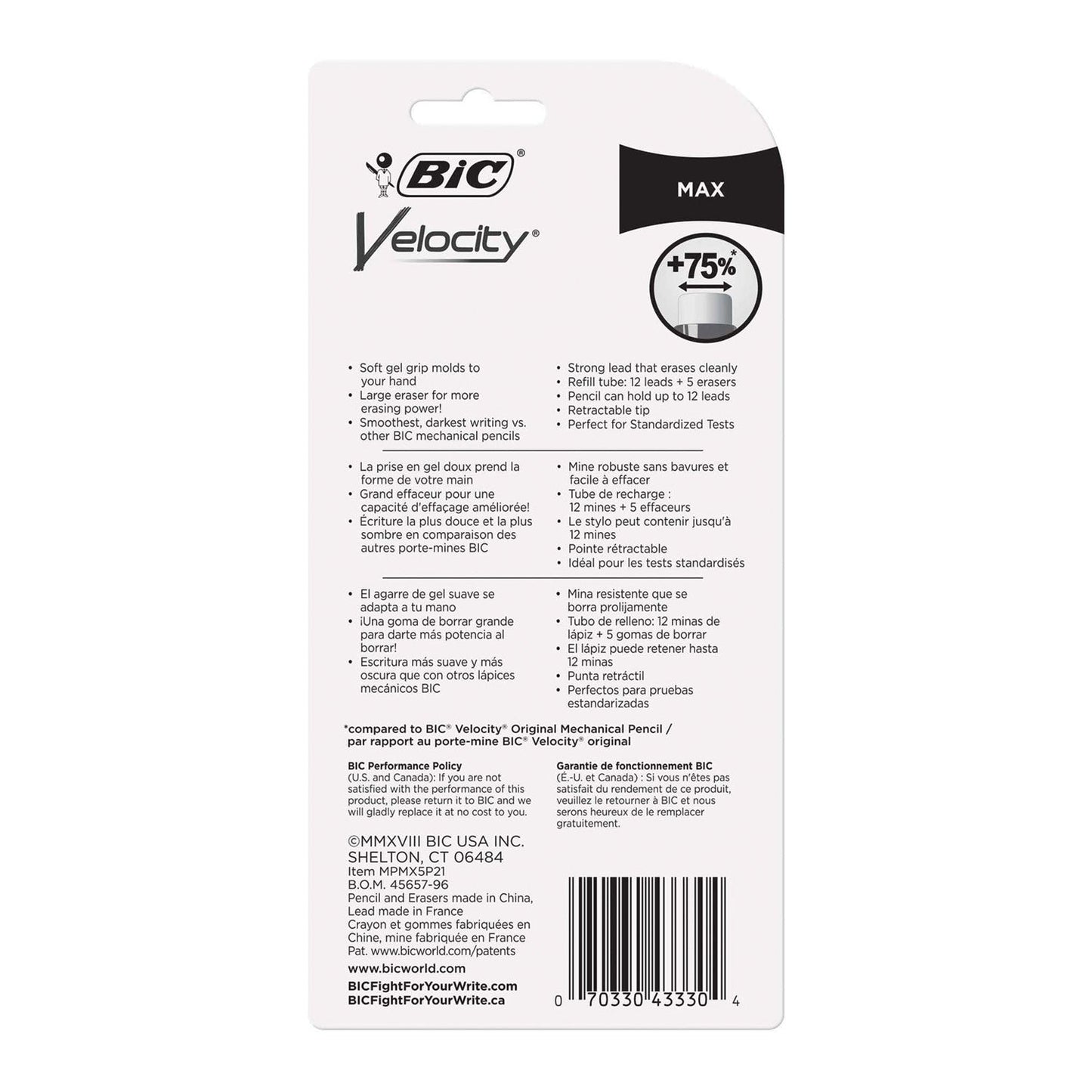 BIC Velocity Max Pencil, 0.5 mm, HB (#2), Black Lead, Gray Barrel, 2/Pack
