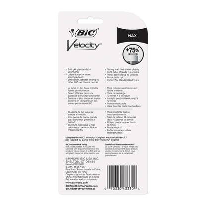 BIC Velocity Max Pencil, 0.5 mm, HB (#2), Black Lead, Gray Barrel, 2/Pack