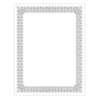 Southworth Premium Certificates, 8.5 x 11, White/Silver with Fleur Silver Foil Border,15/Pack