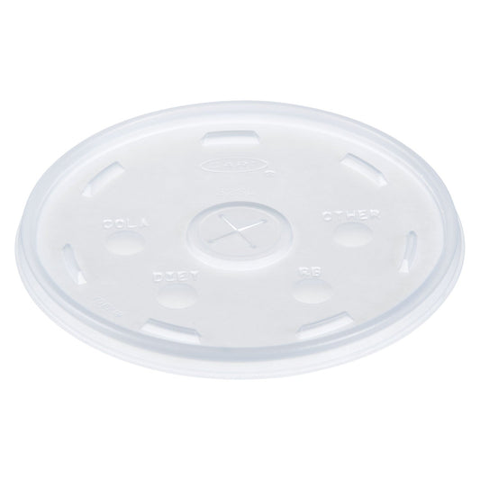 Dart Plastic Lids for Foam Cups, Bowls and Containers, Flat with Straw Slot, Fits 12-60 oz, Translucent, 100/Pack, 5 Packs/Carton