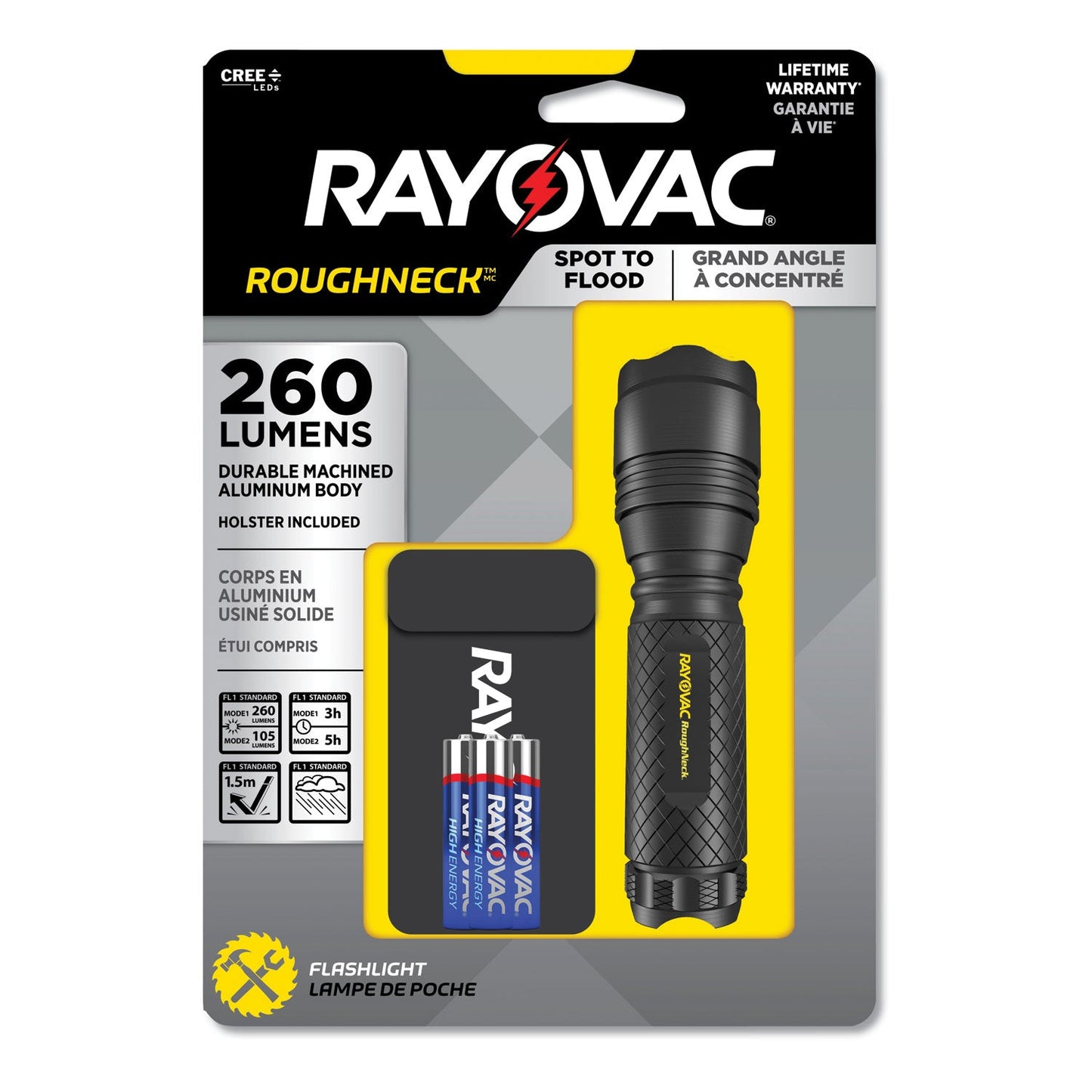 Rayovac LED Aluminum Flashlight, 3 AAA Batteries (Included), Black