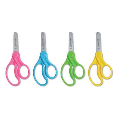 Westcott For Kids Scissors, Blunt Tip, 5" Long, 1.75" Cut Length, Assorted Straight Handles, 12/Pack