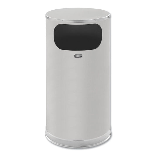 Rubbermaid European and Metallic Side-Opening Receptacle, Round, 12 gal, Satin Stainless