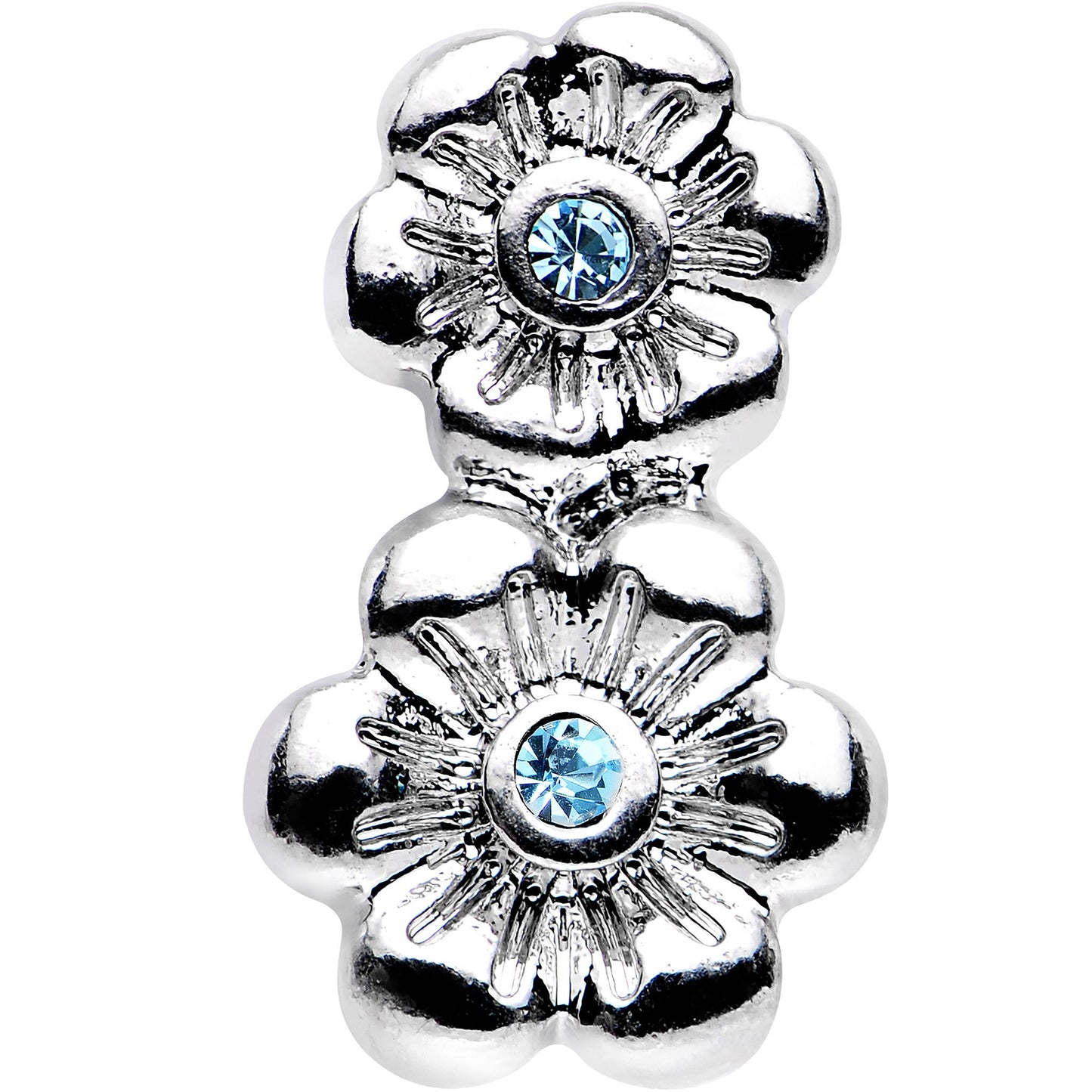 16G 1/4 Aqua Gem Steel Double Flower Tragus Cartilage Earring