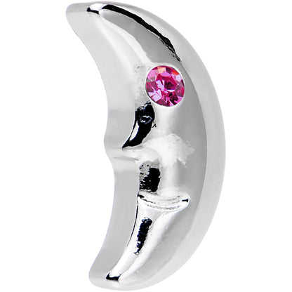 16G 1/4 Pink Gem Steel Crescent Moon Left Cartilage Earring