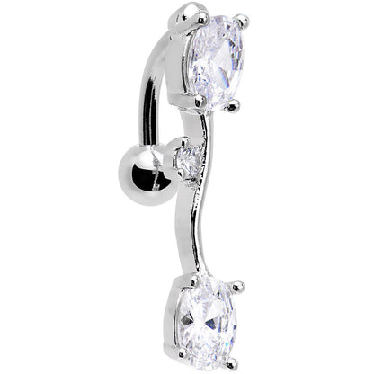 Clear Gem Stainless Steel Barbell Double Mount Reversible Belly Ring