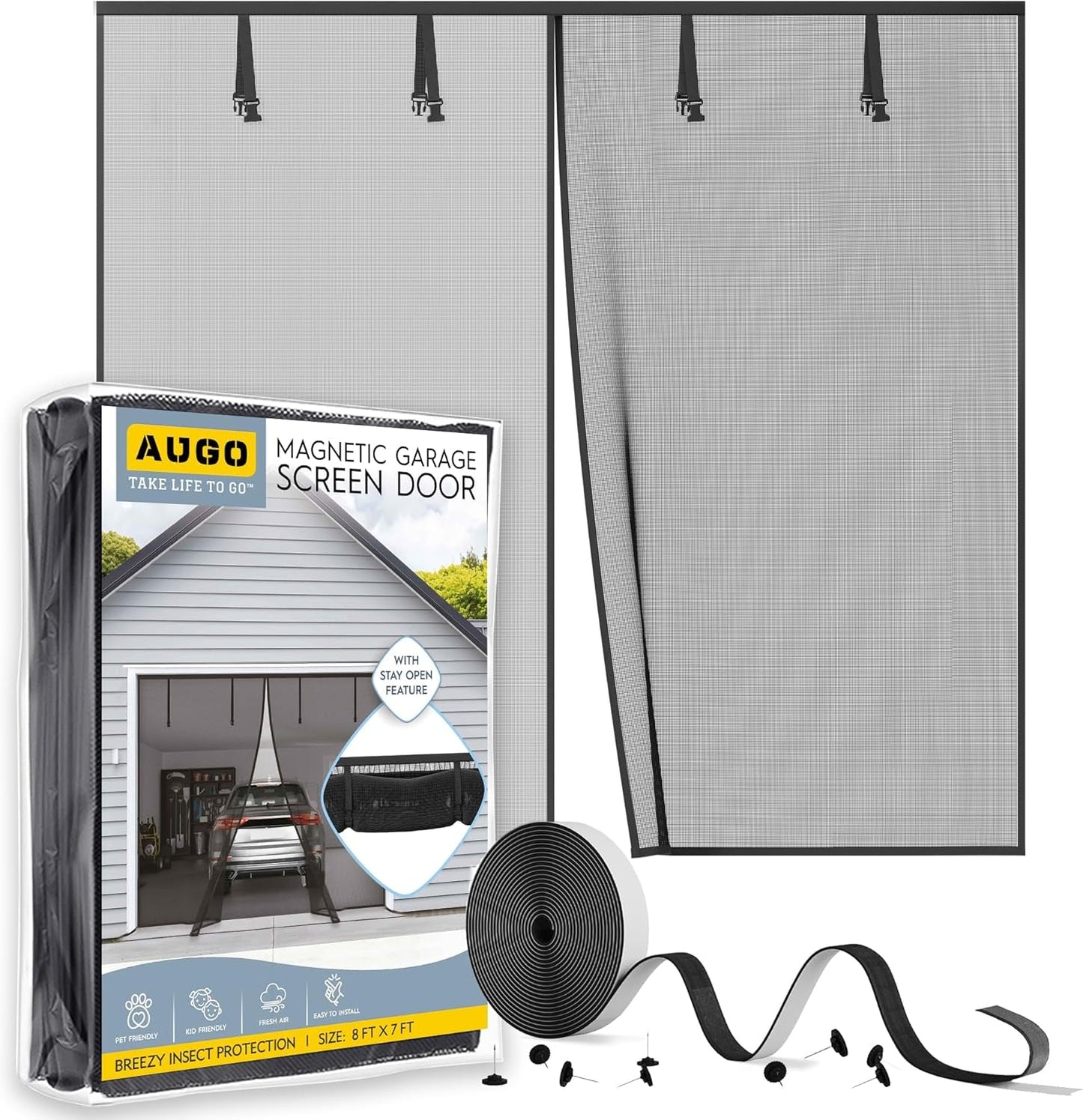 AUGO Heavy Duty Magnetic Screen Door - Self-Sealing Mesh for Ultimate Bug Protection - Ideal for Kids and Pets - 38" x 83" with Innovative Stay Open Feature