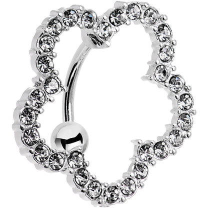 Clear Gem Stainless Steel Cutout Zinnia Flower Top Mount Belly Ring