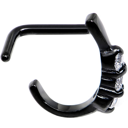 18G Clear Gem Black PVD Faux Hoop L Shaped Nose Ring