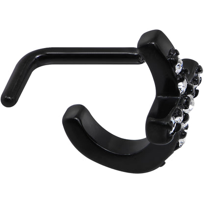 18G Clear Gem Black PVD Cross Faux Hoop L Shaped Nose Ring