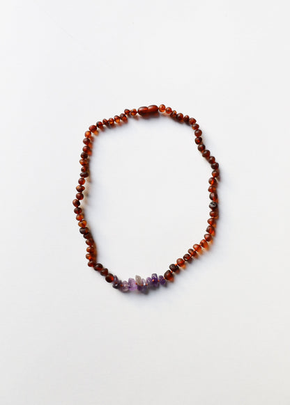 Raw Cognac Baltic Amber + Raw Amethyst || Necklace Set