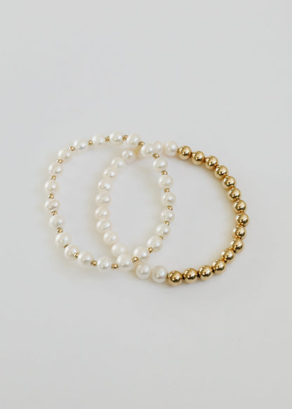 Pearl : 14k Gold Filled Sun + Moon || Stretch Bracelets