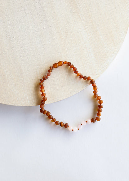 Raw Cognac Baltic Amber + Rose Quartz || Kids Set ||