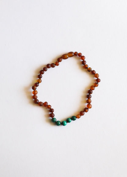 Raw Cognac Baltic Amber + Malachite || Necklace Set