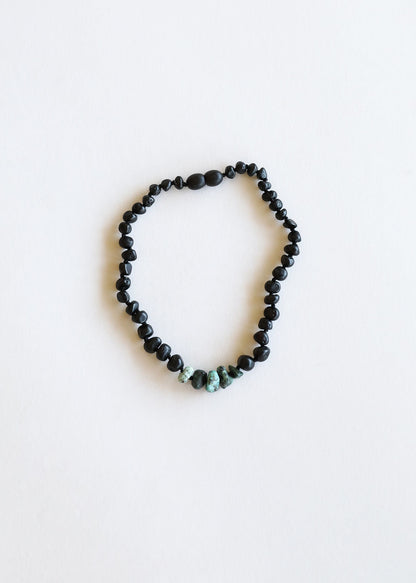 Raw Black Baltic Amber + Raw Turquoise Jasper Necklace