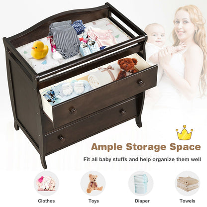Baby Changing Table Infant Diaper with 3 Drawers and Safety Belt-Brown