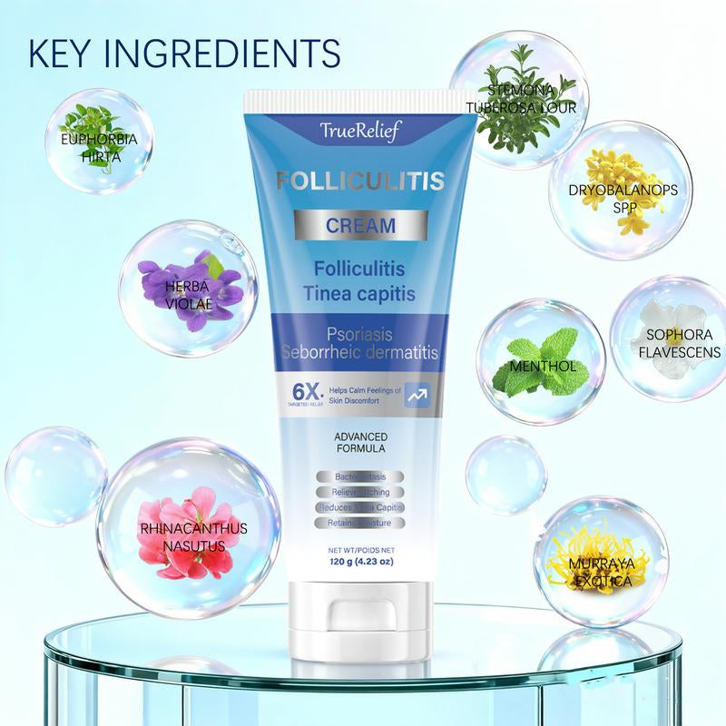 Truerelief Folliculitis Soothing Treatment Cream, Effective Treatment for Folliculitis Scalp Face and Body 120G Haircare Organic Soothing Cream