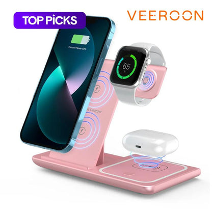 VEEROON 3 in 1 Wireless Charging Station, Multifunctional Wireless Charger Stand, Fast Charging Station for Iphone Iwatch Airpods, Electronic, Smart Charging Dock