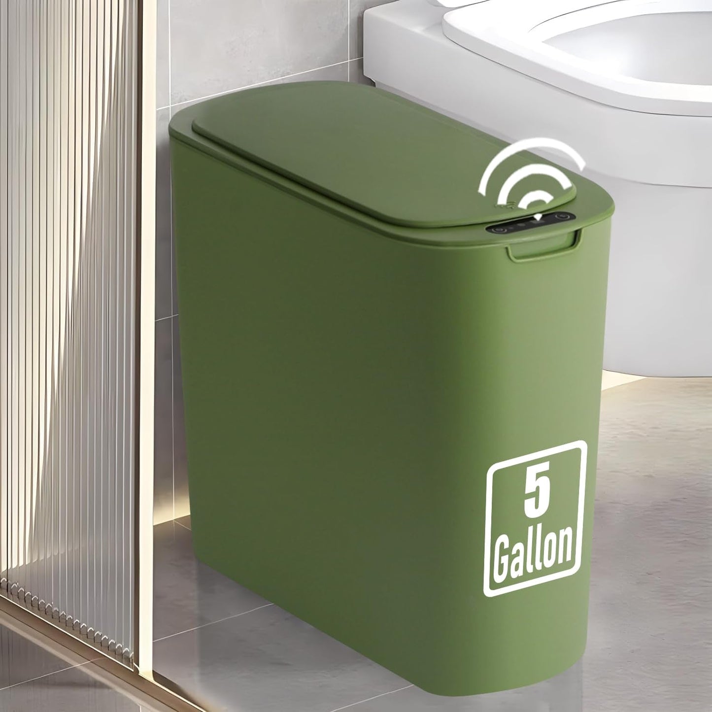 TIPGO 5 Gallon Motion Senor Bathroom Trash Can with Lid, Automatic Garbage Can Touchless, Smart Plastic Waste Basket for Narrow Spaces, Bathroom, Office, Bedroom, Living Room (Black)