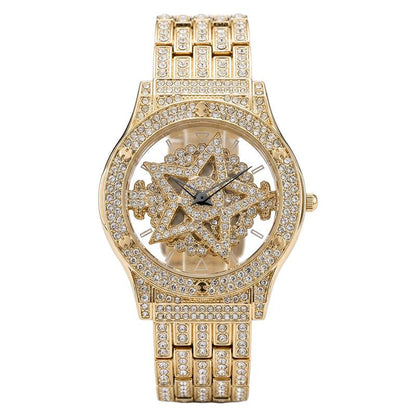 Luxury Watches for Ladies and Gentlemen Luxury round Dial Diamond-Encrusted with Rotating Star Design Quartz Watch - Fashionable Sparkling & Versatile Timeless Classic Design with Adjustment Tool Birthday Gifts