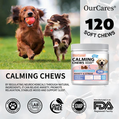 Ourcares Calming Chews for Dogs | 120 Soft Chews, Chicken Flavorrelieves Separation Anxiety, Reduces Stress & Destructive Behavior, Aids Sleep & Training