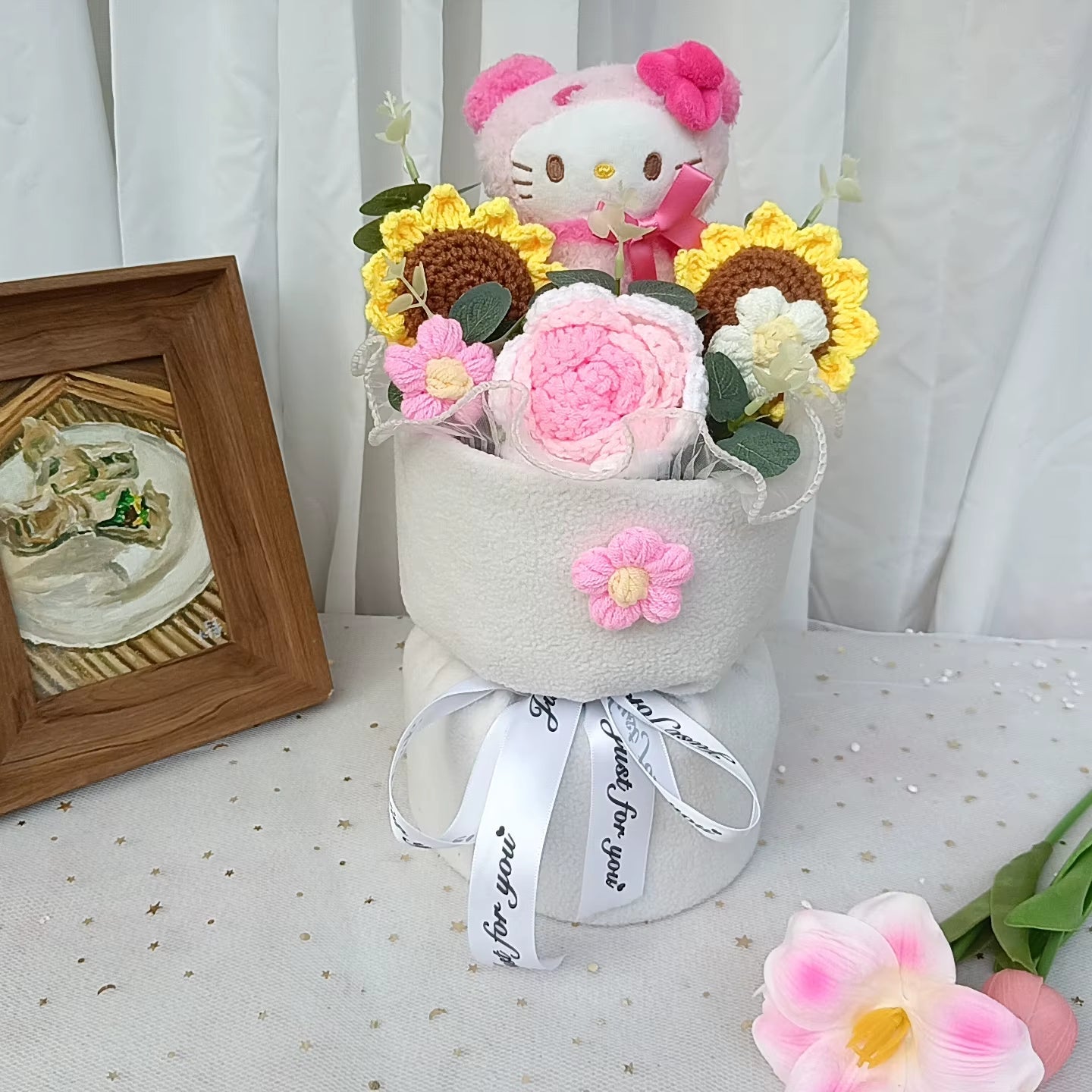 Hello Kitty Cartoon Plush Bouquet Anime Rose Flowers Doll Home Wedding Decoration Christmas Valentine'S Day Gift