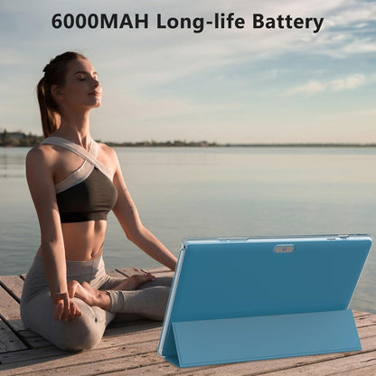 Android 15 Tablet 10 Inch, 20GB RAM+128GB ROM/ 2TB Expandable, 2.0Ghz Quad-Core Processor, 1280*800 HD Screen, 5G Wifi6 BT 5.0, 2 in 1 Tablets with Keyboard Case Mouse Stylus, Widevine L1 Blue