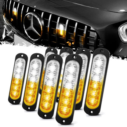 DIBMS Dual Color LED Emergency Strobe Lights - 8X Amber & White 6 LED Warning Light Bar for Cars, Trucks, Vans, ATVs & SUVs - Surface Mount Hazard Lights