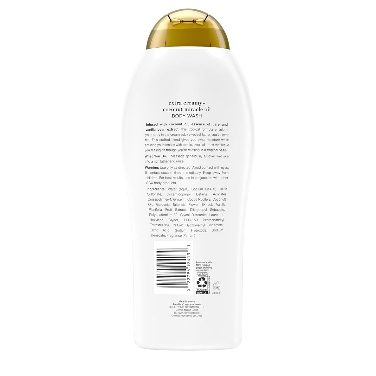 Indulge in Extra Creamy Coconut Miracle Oil Body Wash - Ultra Moisture, 19.5 Fl Oz