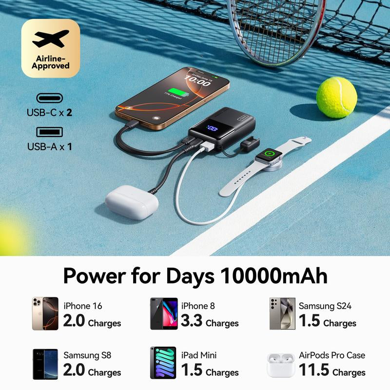 INIU Zapmini 45W PD 10000Mah Power Bank, Ultra Small Pocket Size Powerbank, Carry P50-E1 Travel Essentials Portable Charger, Detachable Lanyard USB C Cable Fast Charge Phone Battery Pack for Iphone 17 16 15 Series Ipad Airpods Samsung Switch Perfect Gift